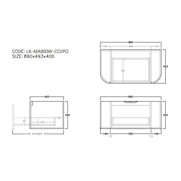 600-1800*500*400mm Lukka Agena Coastal Oak Wood Grain Fluted Bathroom Wall Hung Vanity