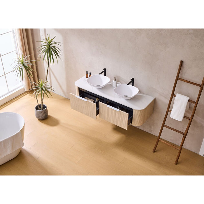 600-1800*500*400mm Lukka Agena Coastal Oak Wood Grain Fluted Bathroom Wall Hung Vanity