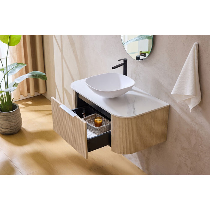 600-1800*500*400mm Lukka Agena Coastal Oak Wood Grain Fluted Bathroom Wall Hung Vanity