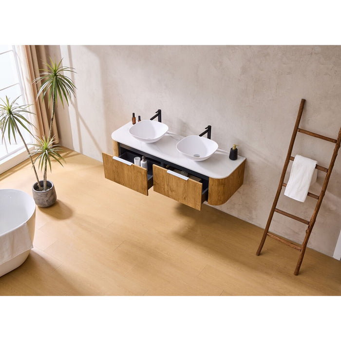 600-1800*500*400mm Lukka Agena Prime Oak Wood Grain Fluted Bathroom Wall Hung Vanity
