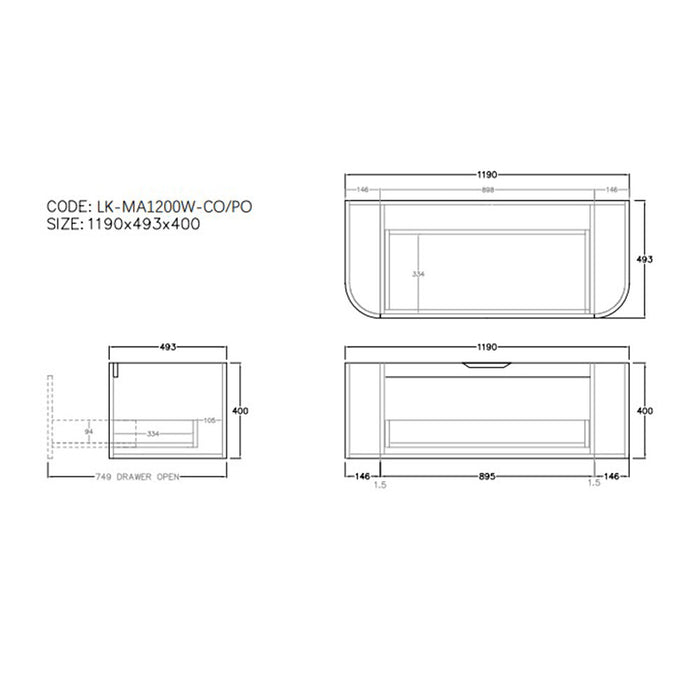 600-1800*500*400mm Lukka Agena Coastal Oak Wood Grain Fluted Bathroom Wall Hung Vanity