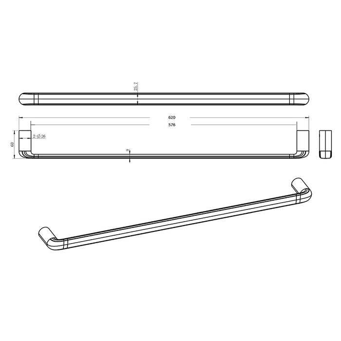 600mm BK BERLIN Brass Round Single Towel Rail