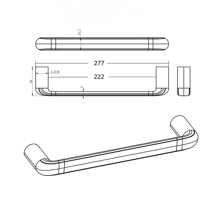 250mm BK BERLIN Guest Brass Round Single Towel Rail