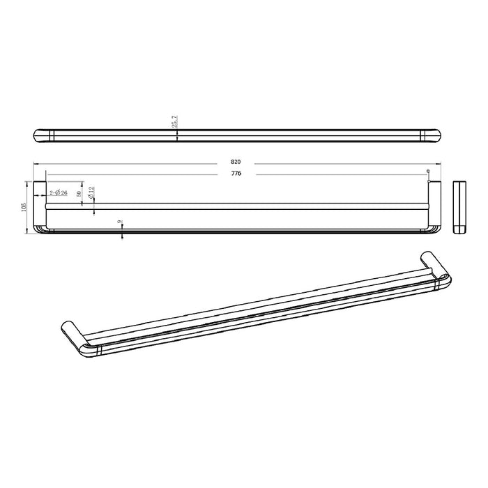 800mm BK BERLIN Brass Round Double Towel Rail