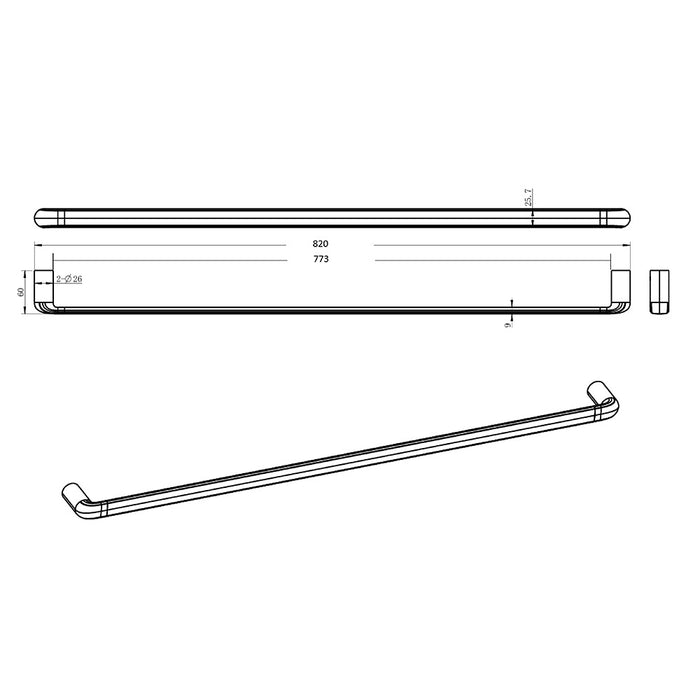 800mm BK BERLIN Brass Round Single Towel Rail