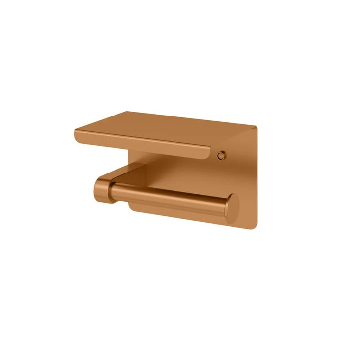 140mm Amoza Stainless Steel Single Square Toilet Roll Holder With Shelf