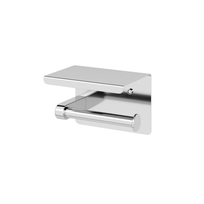 140mm Amoza Stainless Steel Single Square Toilet Roll Holder With Shelf