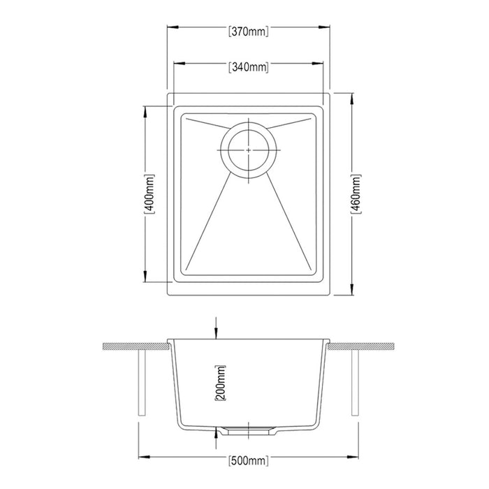 370*460*220mm ACA Carysil Granite Square Single Bowl Kitchen Sink