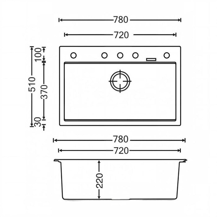 780*510*220mm ACA Carysil Granite Square Single Bowl Kitchen Sink