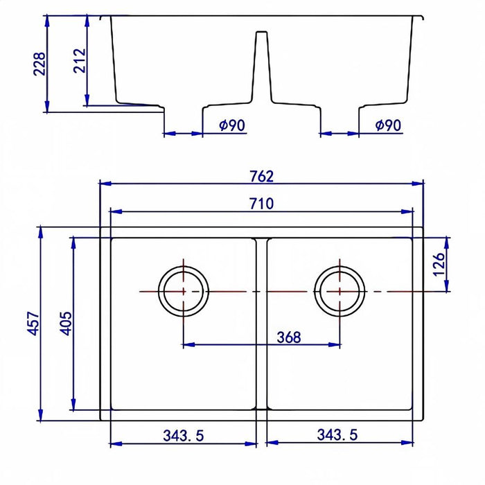 761/813mm Lukka Crete Square Double Bowl Granite Kitchen Sink