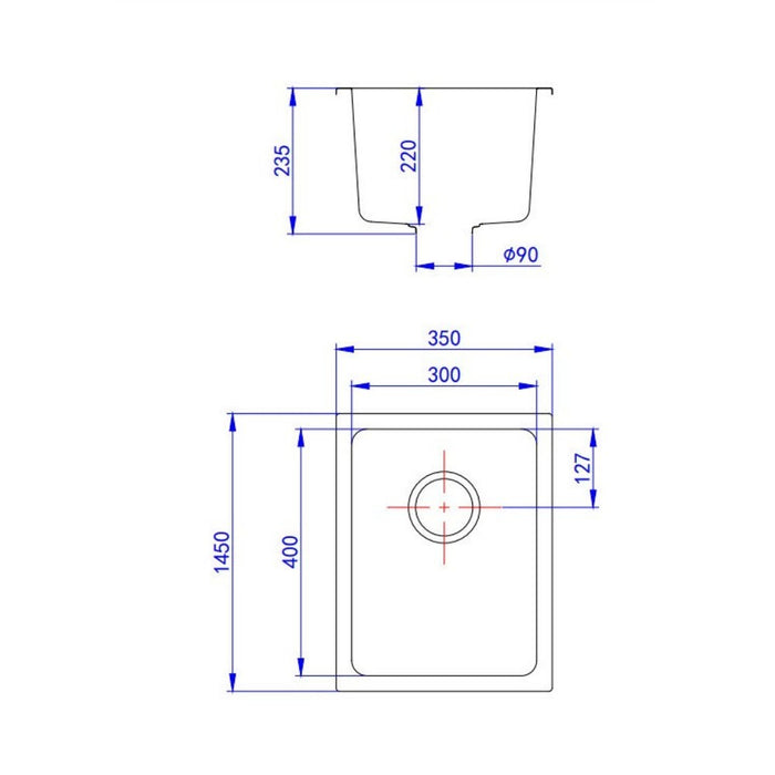 350/380/430mm Lukka Crete Compact Square Single Bowl Granite Kitchen Sink