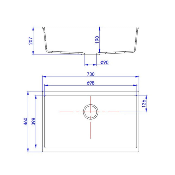 550/660/730/810mm Lukka Crete Square Single Bowl Granite Kitchen Sink