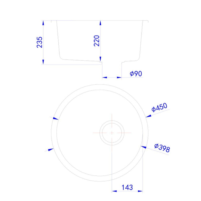410/450mm Lukka Laufey Round Single Bowl Granite Laundry/Bar Sink