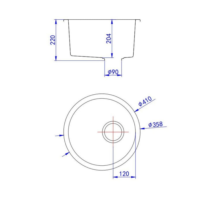 410/450mm Lukka Laufey Round Single Bowl Granite Laundry/Bar Sink