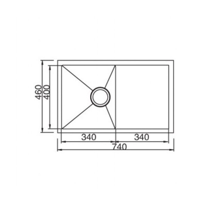 740*460*200mm Roma 304 Stainless Steel Square Single Bowl With Drain Board Kitchen Sink
