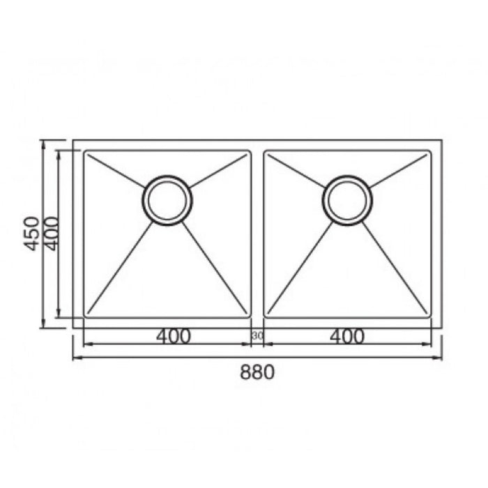 880*450*200mm Roma 304 Stainless Steel Square Double Bowl Under Mount Or Drop In Kitchen Sink