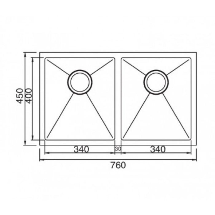 760*450*200mm Roma 304 Stainless Steel Square Double Bowl Under Mount Or Drop In Kitchen Sink