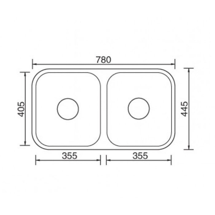 780*445*180mm Roma 304 Stainless Steel Radiused Corner Double Bowl Under Mount Kitchen Sink
