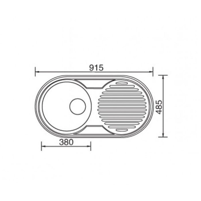 915*485*200mm Roma 304 Stainless Steel Round Single Bowl With Drain Board Drop In Kitchen Sink