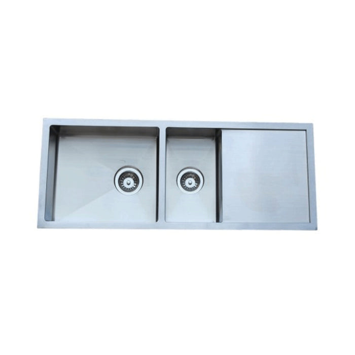1160*460*200mm Roma 304 Stainless Steel Square Unequal Double Bowl With Drain Board Kitchen Sink