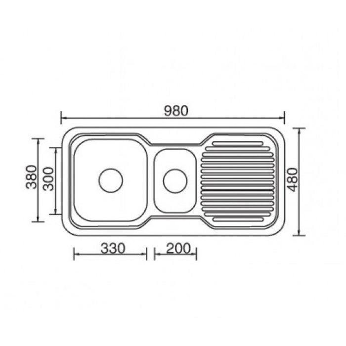 980*480*170mm Roma 304 Stainless Steel Square Unequal Double Bowl With Drain Board Drop In Kitchen Sink