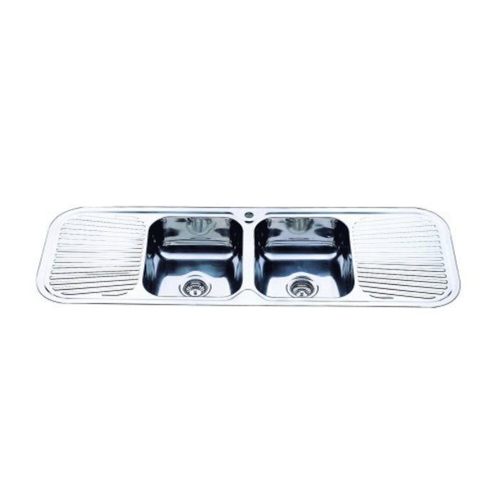 1500*500*180mm Roma 304 Stainless Steel Square Double Bowl With Two Drain Board Drop In Kitchen Sink