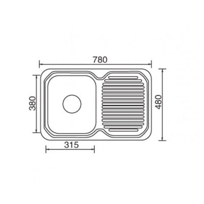 780*480*170mm Roma 304 Stainless Steel Square Single Bowl With Drain Board Drop In Kitchen Sink