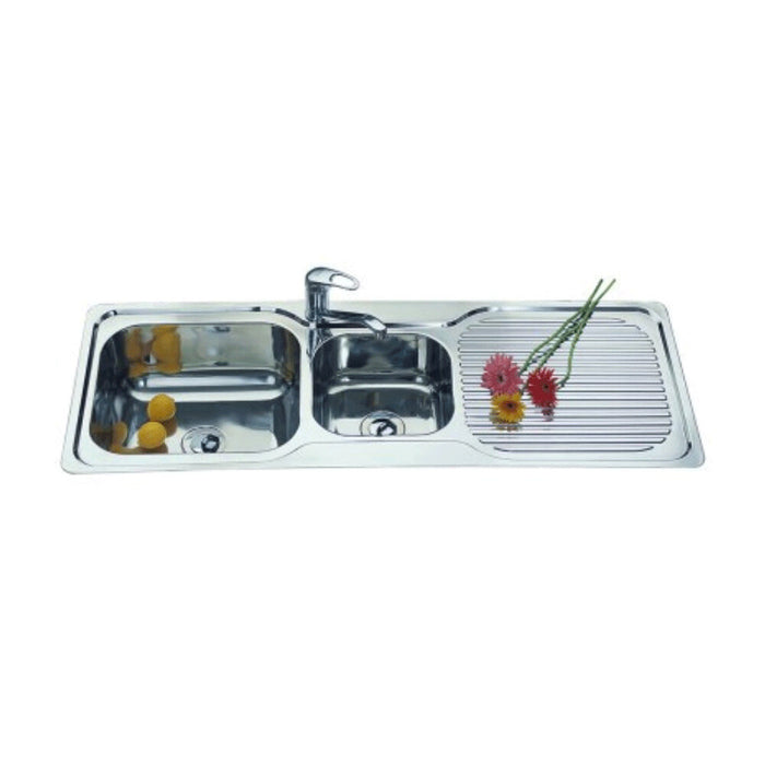 1225*465*170mm Roma 304 Stainless Steel Square Unequal Double Bowl With Drain Board Drop In Kitchen Sink