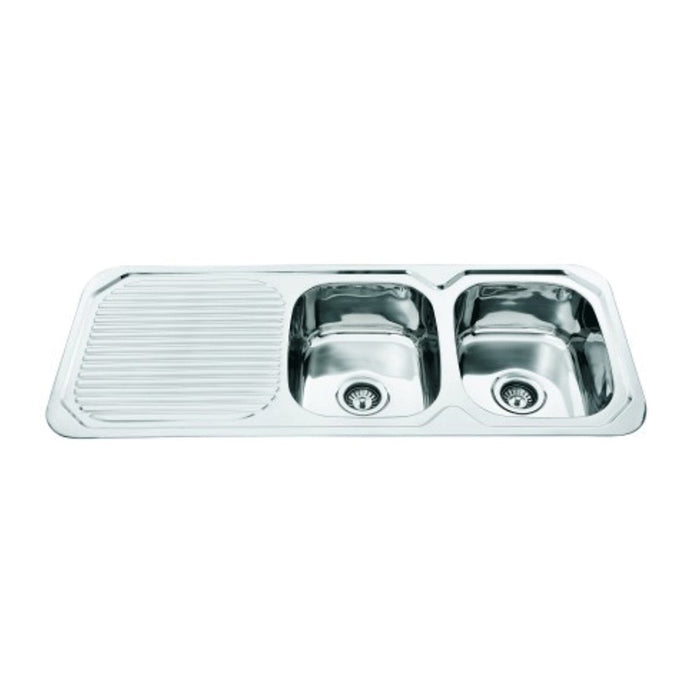1180*480*170mm Roma 304 Stainless Steel Square Double Bowl With Drain Board Drop In Kitchen Sink