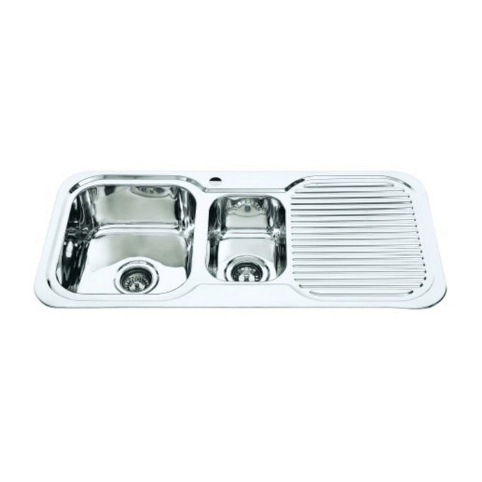 980*480*170mm Roma 304 Stainless Steel Square Unequal Double Bowl With Drain Board Drop In Kitchen Sink