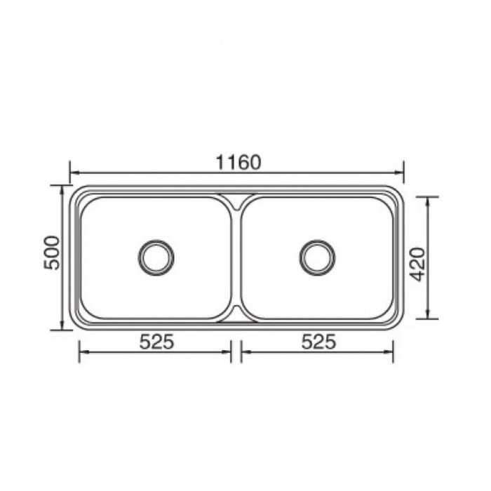 1160*500*240mm Roma 304 Stainless Steel Radiused Corner Double Bowl Laundry Sink