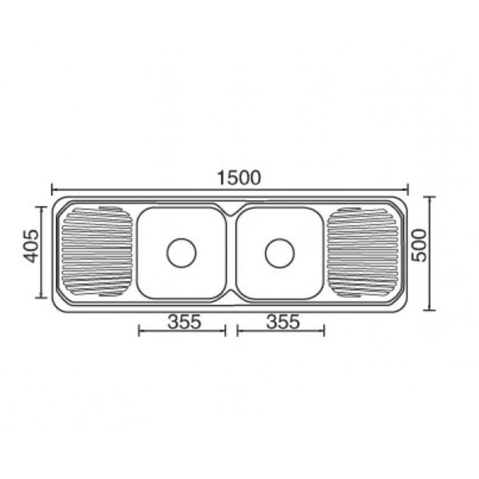 1500*500*180mm Roma 304 Stainless Steel Square Double Bowl With Two Drain Board Drop In Kitchen Sink