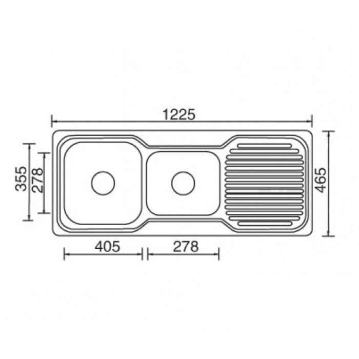 1225*465*170mm Roma 304 Stainless Steel Square Unequal Double Bowl With Drain Board Drop In Kitchen Sink