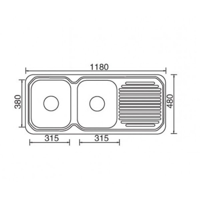 1180*480*170mm Roma 304 Stainless Steel Square Double Bowl With Drain Board Drop In Kitchen Sink