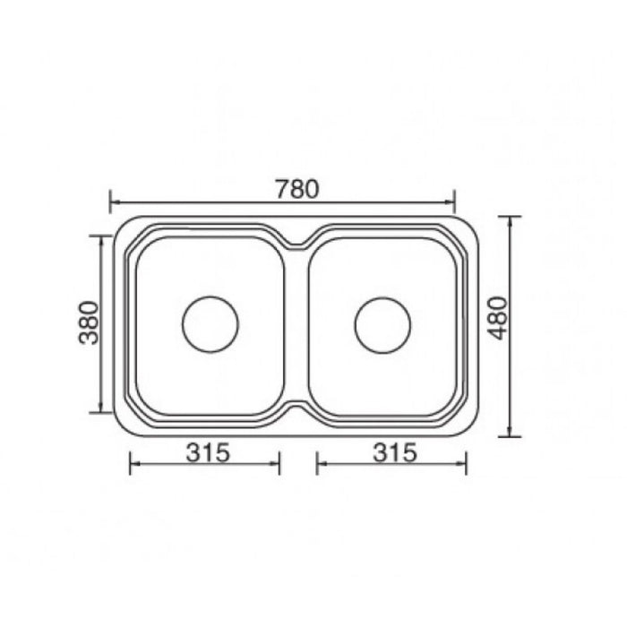 780*480*170mm Roma 304 Stainless Steel Square Double Bowl Drop In Kitchen Sink