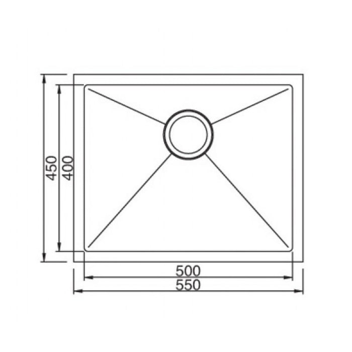 550*450*200mm Roma 304 Stainless Steel Square Single Bowl Under Mount Or Drop In Kitchen Sink