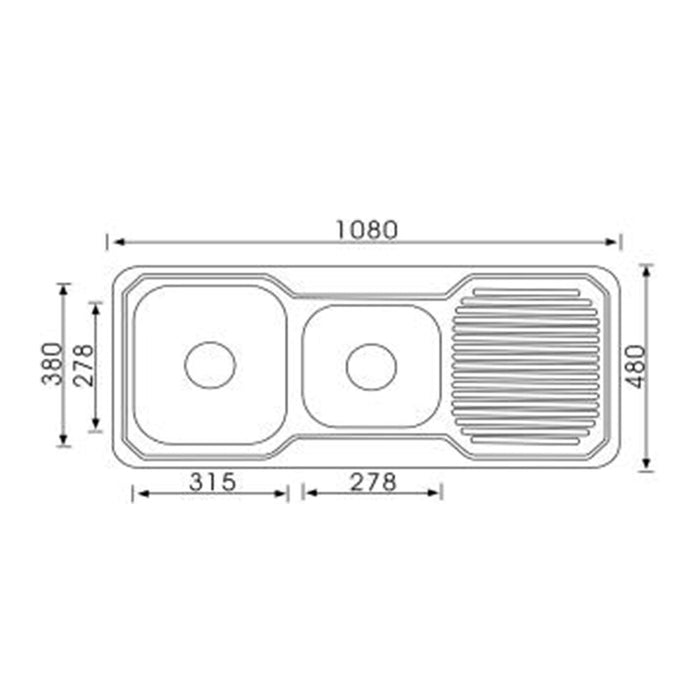 1080*480*170mm Roma 304 Stainless Steel Square Unequal Double Bowl With Drain Board Drop In Kitchen Sink