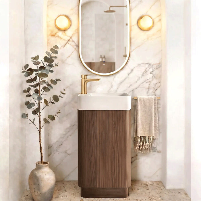 442*251*730mm Otti Maxi Space Saver Sable Walnut Fluted Curved Freestanding Vanity