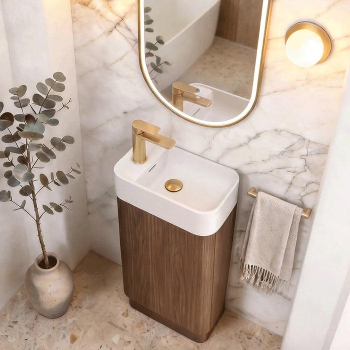 442*251*730mm Otti Maxi Space Saver Sable Walnut Fluted Curved Freestanding Vanity