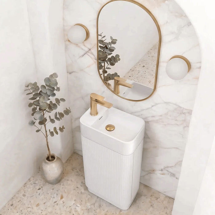 442*251*730mm Otti Maxi Space Saver Matt White Fluted Curved Freestanding Vanity