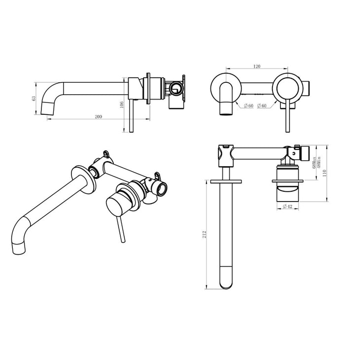 BK Morgan Rund Lead Free Brass Wall Bath/Basin Mixer With Spout