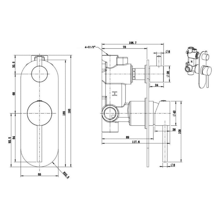 BK Morgan Rund Lead Free Brass Shower Wall Mixer With Diverter