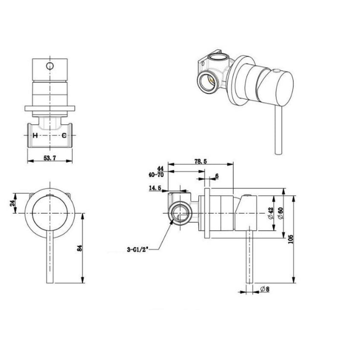 BK Morgan Rund Lead Free Brass Shower/Bath Wall Mixer