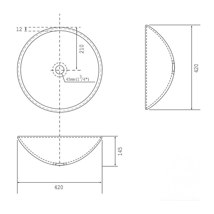 420*420*145mm Infinity Embossed Antique Silver Round Tempered Glass Above Counter Basin