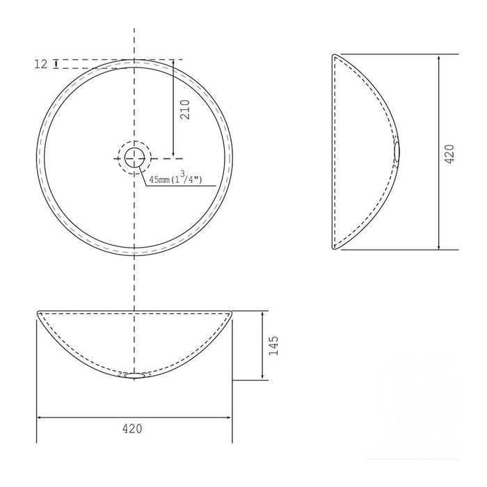 420*420*145mm Infinity Platinum Crackle Round Tempered Glass Above Counter Basin