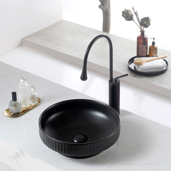 365*365*120mm Infinity Round Ceramic Fluted Above Counter Basin