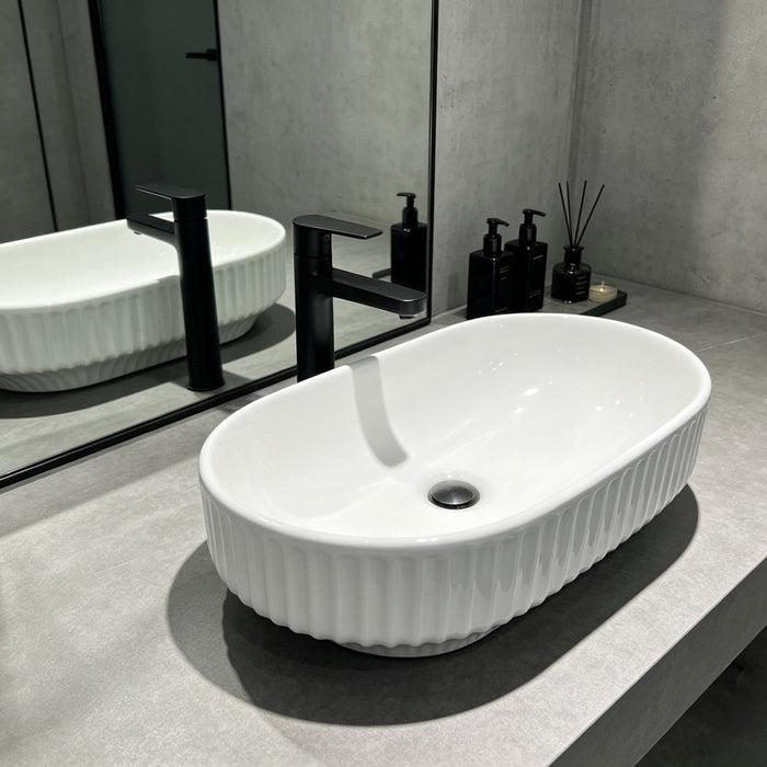 500*330*135mm Infinity Oval Ceramic Fluted Above Counter Basin