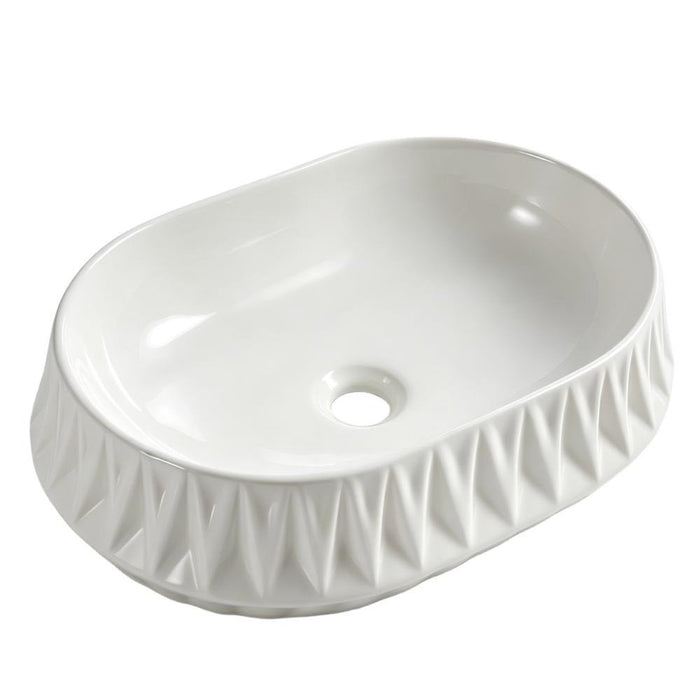 530*370*135mm Infinity Oval Ceramic Faceted Texture Above Counter Basin