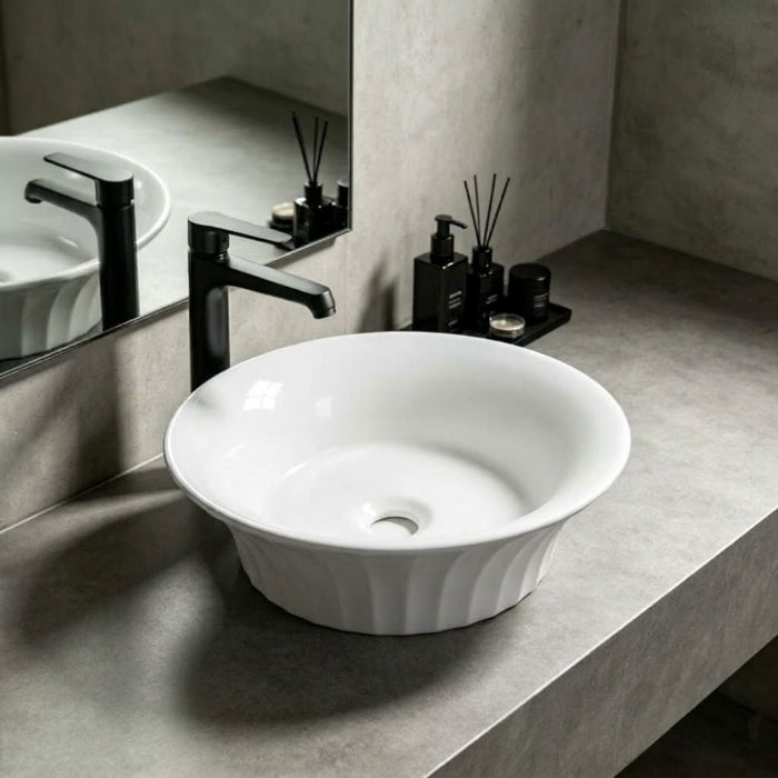 395*395*130mm Infinity Round Ceramic Fluted Above Counter Basin