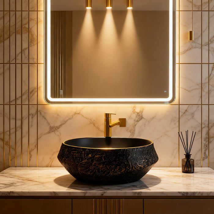 400*400*165mm Infinity Bronze Round Ceramic Rustic Cracked Stone Above Counter Basin